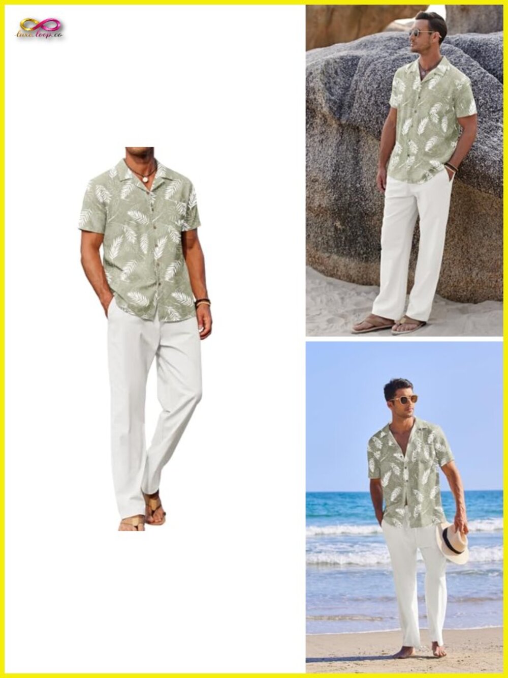 Men's Linen 2 Piece Outfit - Button Down Shirt & Loose Pant Set
